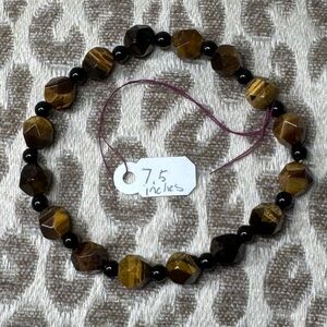 Black Jasper & Tiger Eye Natural Crystal Gemstone Stretch Bracelet